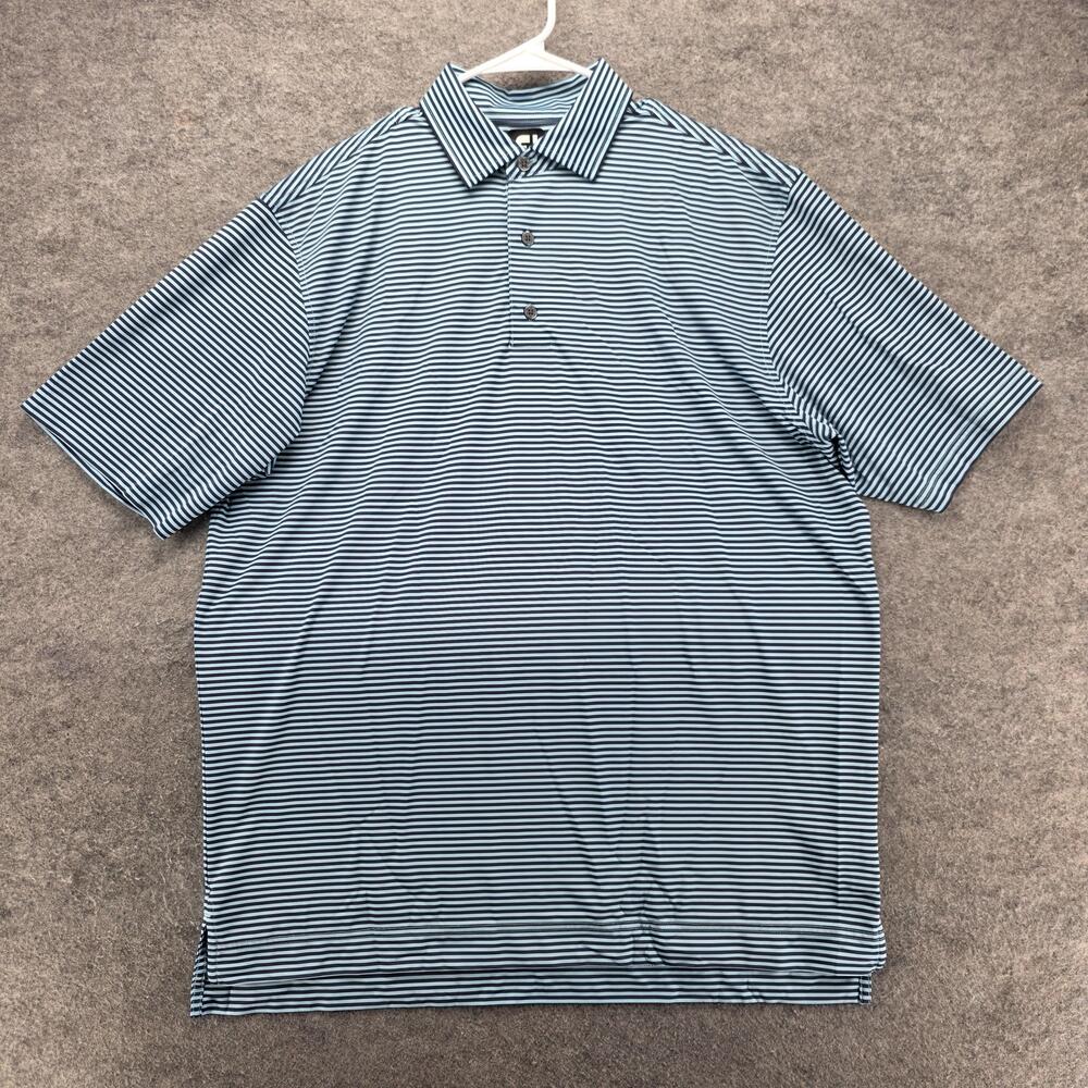 FootJoy Polo Shirt Mens L Blue Striped Polyester Spandex Stretch Jersey